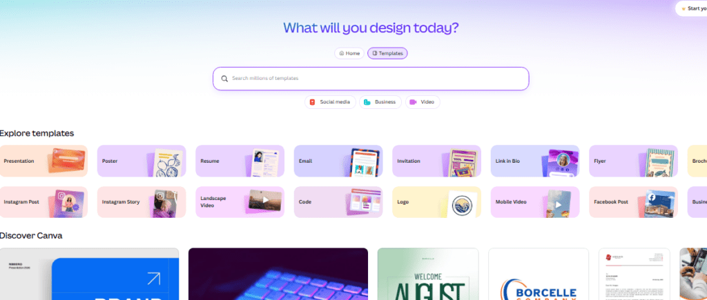 canva homepage 