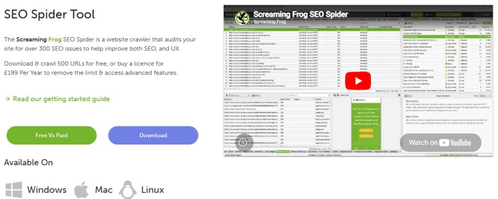 opensource marketing tools; screaming frog homepage 