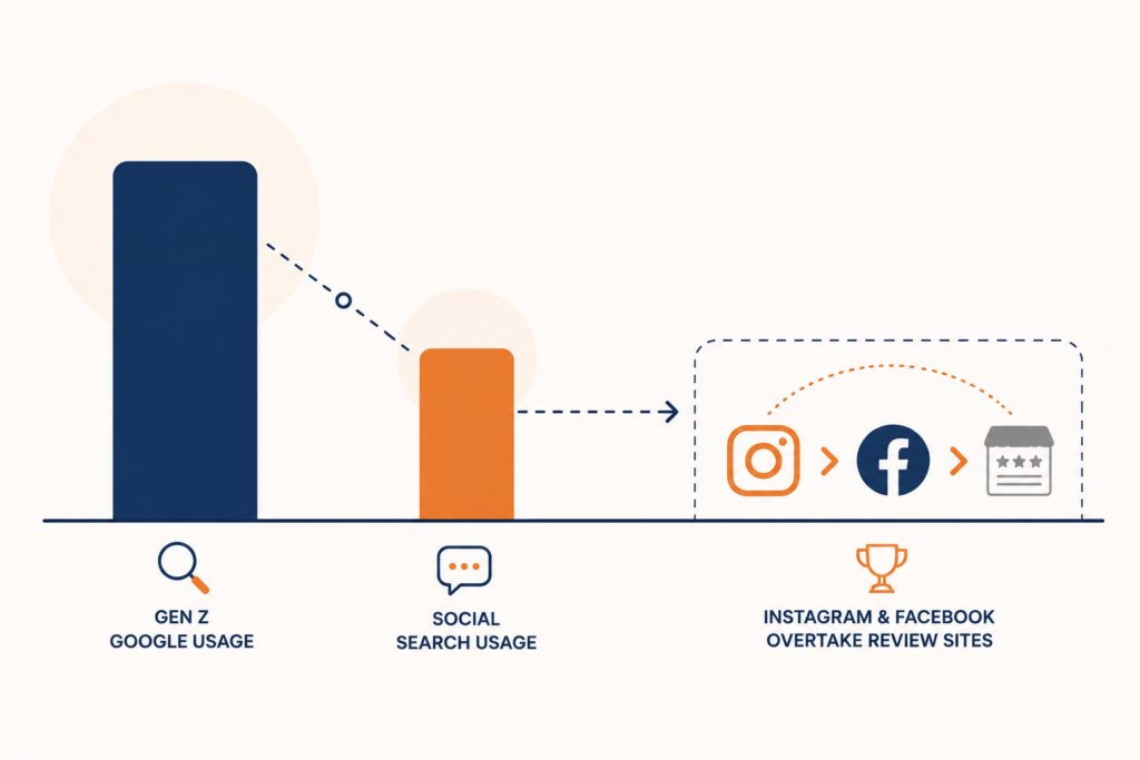 an infographic showing the shift from traditional search toward social discovery in a clean, easy-to-scan format.